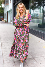 Load image into Gallery viewer, Go For It Forest &amp; Lavender Floral Print Notched Neck Tiered Maxi Dress
