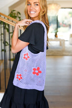 Load image into Gallery viewer, Lavender &amp; Orange Floral Crochet Tote Bag
