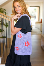 Load image into Gallery viewer, Lavender &amp; Orange Floral Crochet Tote Bag
