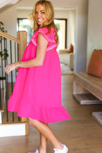 Load image into Gallery viewer, Bright Thoughts Hot Pink Embroidered Notched Neck Tassel Dress
