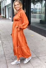 Load image into Gallery viewer, Elegant Rust Elastic V Neck Tiered Satin Maxi Dress
