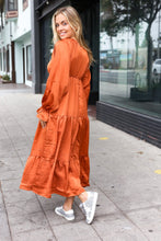 Load image into Gallery viewer, Elegant Rust Elastic V Neck Tiered Satin Maxi Dress
