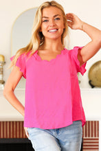 Load image into Gallery viewer, Eyes On You Fuchsia Scalloped V Neck Tulip Sleeve Top
