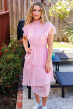 Load image into Gallery viewer, Beautiful You Blush Swiss Dot Asymmetric Tiered Smocked Lined Dress
