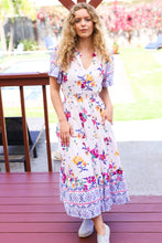 Load image into Gallery viewer, Beautiful You Ivory &amp; Blue Floral Border Print Smocked Waist Dress
