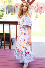 Load image into Gallery viewer, Beautiful You Ivory &amp; Blue Floral Border Print Smocked Waist Dress
