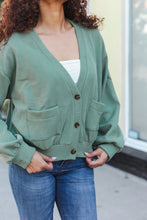 Load image into Gallery viewer, Weekend Ready Green Boyfriend Button Down Cropped Jacket
