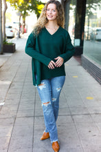 Load image into Gallery viewer, Casual Chic Hunter Green Oversized V Neck Rib Knit Sweater
