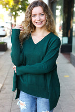 Load image into Gallery viewer, Casual Chic Hunter Green Oversized V Neck Rib Knit Sweater
