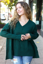 Load image into Gallery viewer, Casual Chic Hunter Green Oversized V Neck Rib Knit Sweater
