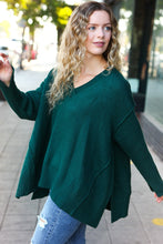 Load image into Gallery viewer, Casual Chic Hunter Green Oversized V Neck Rib Knit Sweater
