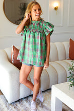 Load image into Gallery viewer, Live For Today Green Plaid Shirred Yoke Flutter Sleeve Top
