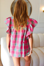 Load image into Gallery viewer, Live For Today Fuchsia Plaid Shirred Yoke Flutter Sleeve Top
