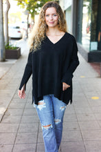 Load image into Gallery viewer, Casual Chic Black Oversized V Neck Rib Knit Sweater
