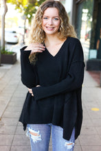 Load image into Gallery viewer, Casual Chic Black Oversized V Neck Rib Knit Sweater
