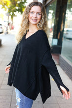 Load image into Gallery viewer, Casual Chic Black Oversized V Neck Rib Knit Sweater
