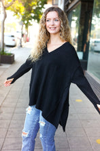 Load image into Gallery viewer, Casual Chic Black Oversized V Neck Rib Knit Sweater
