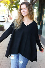 Load image into Gallery viewer, Casual Chic Black Oversized V Neck Rib Knit Sweater
