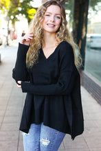 Load image into Gallery viewer, Casual Chic Black Oversized V Neck Rib Knit Sweater
