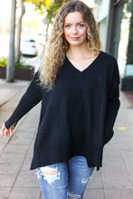 Load image into Gallery viewer, Casual Chic Black Oversized V Neck Rib Knit Sweater
