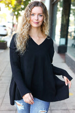 Load image into Gallery viewer, Casual Chic Black Oversized V Neck Rib Knit Sweater
