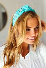 Load image into Gallery viewer, Turquoise Stone &amp; Gem Cowboy Boot Embellished Top Knot Headband
