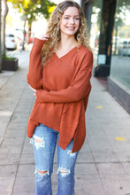 Load image into Gallery viewer, Casual Chic Rust Oversized V Neck Rib Knit Sweater
