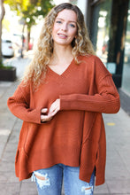 Load image into Gallery viewer, Casual Chic Rust Oversized V Neck Rib Knit Sweater
