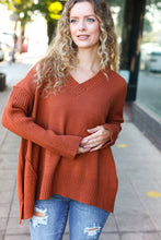 Load image into Gallery viewer, Casual Chic Rust Oversized V Neck Rib Knit Sweater
