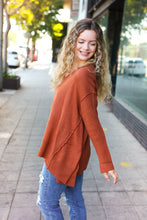 Load image into Gallery viewer, Casual Chic Rust Oversized V Neck Rib Knit Sweater
