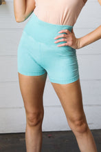 Load image into Gallery viewer, Ice Blue Washed Seamless High Waisted Eyelet Shorts
