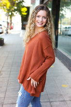 Load image into Gallery viewer, Casual Chic Rust Oversized V Neck Rib Knit Sweater
