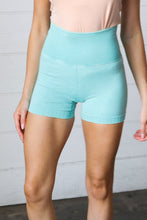 Load image into Gallery viewer, Ice Blue Washed Seamless High Waisted Eyelet Shorts
