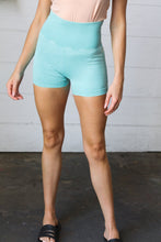 Load image into Gallery viewer, Ice Blue Washed Seamless High Waisted Eyelet Shorts
