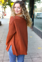 Load image into Gallery viewer, Casual Chic Rust Oversized V Neck Rib Knit Sweater
