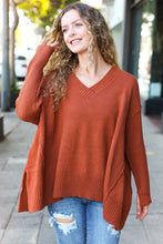 Load image into Gallery viewer, Casual Chic Rust Oversized V Neck Rib Knit Sweater
