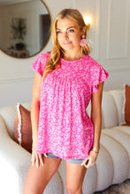 Load image into Gallery viewer, Look Of Love Fuchsia Floral Yoke Ruffle Short Sleeve Top
