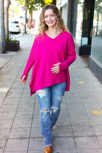 Load image into Gallery viewer, Be Bold Magenta Oversized V Neck Rib Knit Sweater
