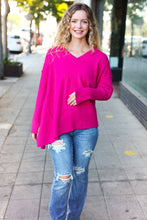 Load image into Gallery viewer, Be Bold Magenta Oversized V Neck Rib Knit Sweater
