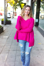 Load image into Gallery viewer, Be Bold Magenta Oversized V Neck Rib Knit Sweater
