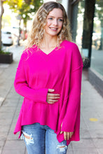 Load image into Gallery viewer, Be Bold Magenta Oversized V Neck Rib Knit Sweater
