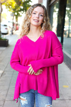 Load image into Gallery viewer, Be Bold Magenta Oversized V Neck Rib Knit Sweater
