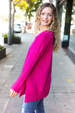 Load image into Gallery viewer, Be Bold Magenta Oversized V Neck Rib Knit Sweater
