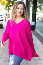 Load image into Gallery viewer, Be Bold Magenta Oversized V Neck Rib Knit Sweater
