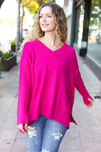 Load image into Gallery viewer, Be Bold Magenta Oversized V Neck Rib Knit Sweater
