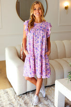 Load image into Gallery viewer, Spring Lilac Floral Tiered Ruffle Sleeve Woven Dress
