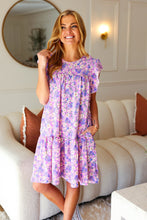 Load image into Gallery viewer, Spring Lilac Floral Tiered Ruffle Sleeve Woven Dress
