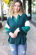 Load image into Gallery viewer, Falling For You Hunter Green Color Block Collared French Terry Top
