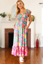 Load image into Gallery viewer, Vacay Vibes Blue Floral Print Sweetheart Twisted Neckline Maxi Dress
