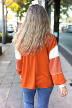 Load image into Gallery viewer, Falling For You Rust Color Block Collared French Terry Top
